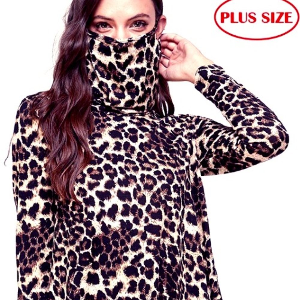 Plus Size Long Sleeve Cowl Neck w_Face Cover